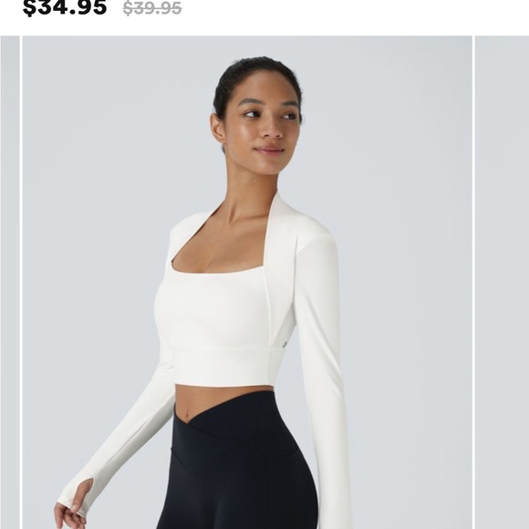 NWT Halara crop top sport with thumb holes. Buttery white with pads and support - Picture 2 of 12